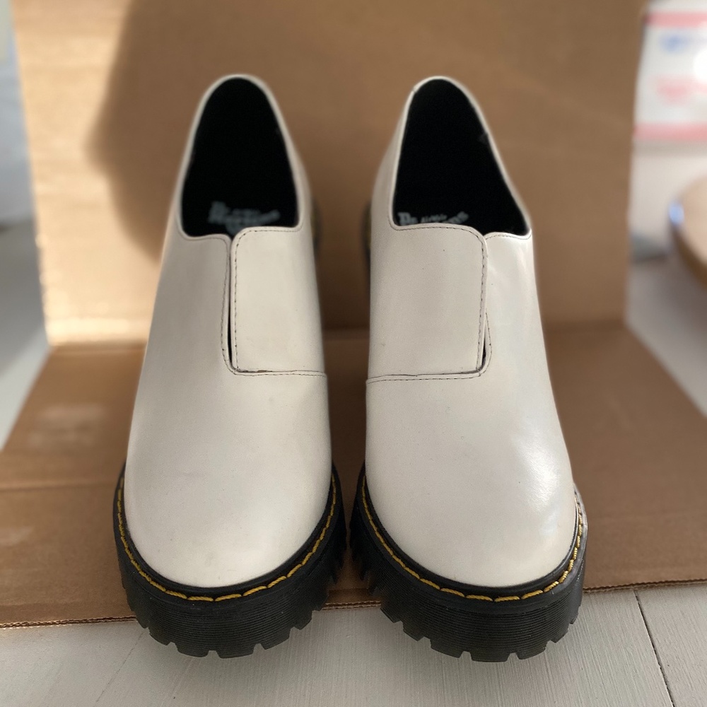 Dr. Martens White Platform Booties